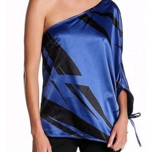 Halston Heritage Printed One-Shoulder Blouse L